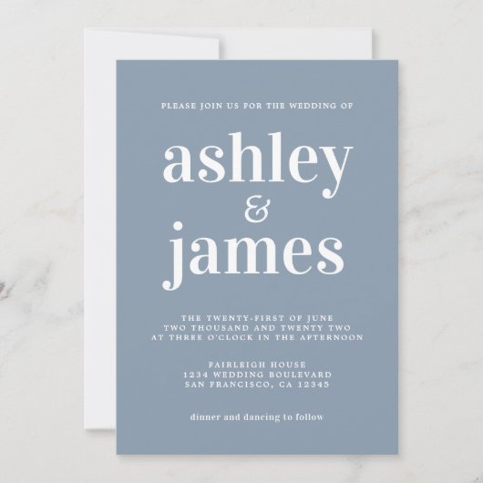 Simple Chic Typografie Dusty Blue Wedding Einladung (Vorderseite)