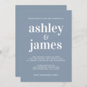 Simple Chic Typografie Dusty Blue Wedding Einladung (Vorne/Hinten)