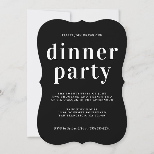 Simple Chic Typografy Black Dinner Party Einladung (Vorderseite)