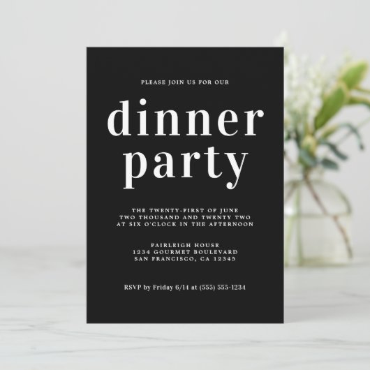 Simple Chic Typografy Black Dinner Party Einladung (Stehend Vorderseite)