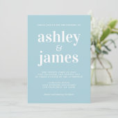 Simple Chic Typografy Blue Glow Wedding Einladung (Stehend Vorderseite)