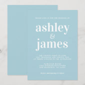 Simple Chic Typografy Blue Glow Wedding Einladung (Vorne/Hinten)