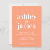 Simple Chic Typografy Cantaloupe Orange Wedding Einladung (Vorderseite)