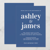 Simple Chic Typografy Classic Blue Wedding Einladung (Vorne/Hinten)