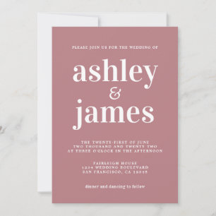 Simple Chic Typografy Dusty Rose Wedding Einladung