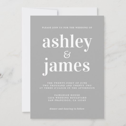 Simple Chic Typografy Light Gray Wedding Einladung (Vorderseite)