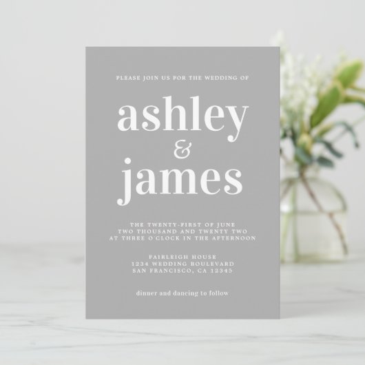 Simple Chic Typografy Light Gray Wedding Einladung (Stehend Vorderseite)