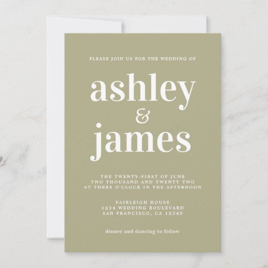 Simple Chic Typografy Sage Green Wedding Einladung (Vorderseite)