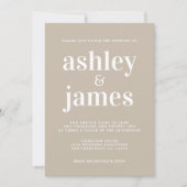 Simple Chic Typografy Shiitake Gray Wedding Einladung (Vorderseite)