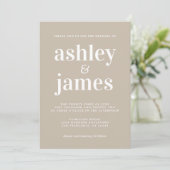 Simple Chic Typografy Shiitake Gray Wedding Einladung (Stehend Vorderseite)