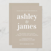 Simple Chic Typografy Shiitake Gray Wedding Einladung (Vorne/Hinten)