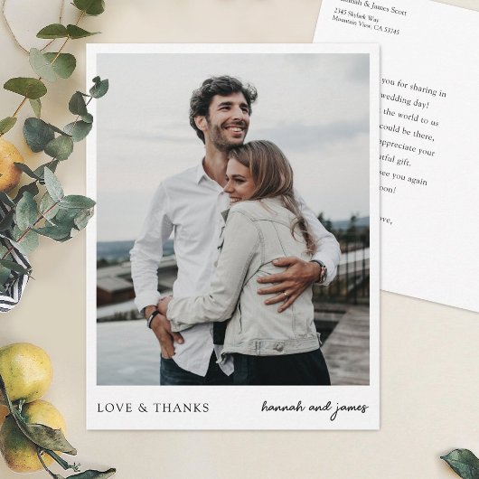 Simple Chic Wedding Vielen Dank Postcard mit Foto Postkarte