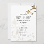 Simple chic white gold glitter flora Bridal Shower Einladung (Vorderseite)