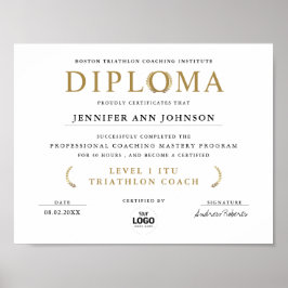 Simple Chic White Grad Diploma Gold Laurel Award Poster