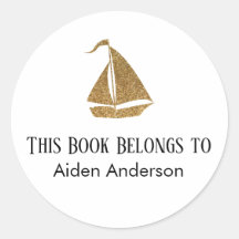 Simple Child Baby Gold Glitzer Sailboat Buchzeiche