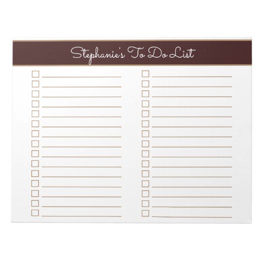 Simple Chocolate Brown 8.5x11 Two Column Checklist Notizblock (Vorderseite)