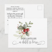 Simple Christmas Floral Bible Verse Isaiah 9:6 Postkarte (Vorne/Hinten)