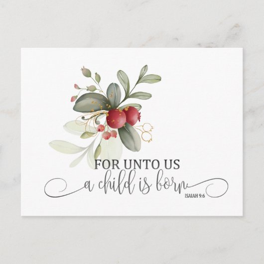 Simple Christmas Floral Bible Verse Isaiah 9:6 Postkarte (Vorderseite)