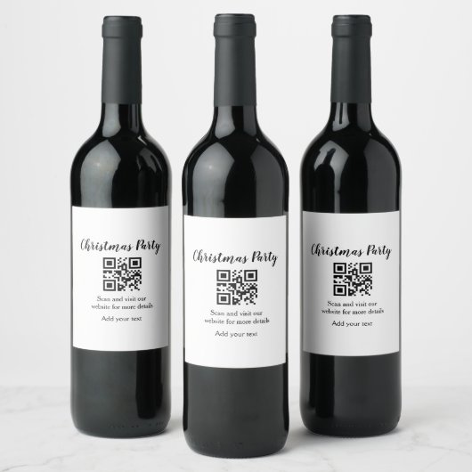Simple christmas party website barcode QR add name Weinetikett (Flaschen)