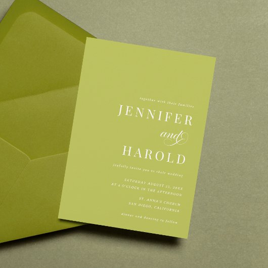 Simple Citrus Green Minimalist All in One Wedding Einladung