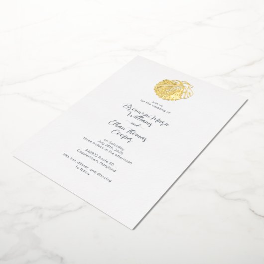 Simple Clam Seashell und Deep Preußen Blue Folieneinladung (Gedreht)