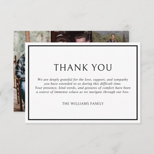 Simple Classic Black Frame Funeral Sympathy Photos Dankeskarte (Vorne/Hinten)