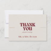 Simple classic Burgundy wedding thank you cards Dankeskarte (Vorderseite)
