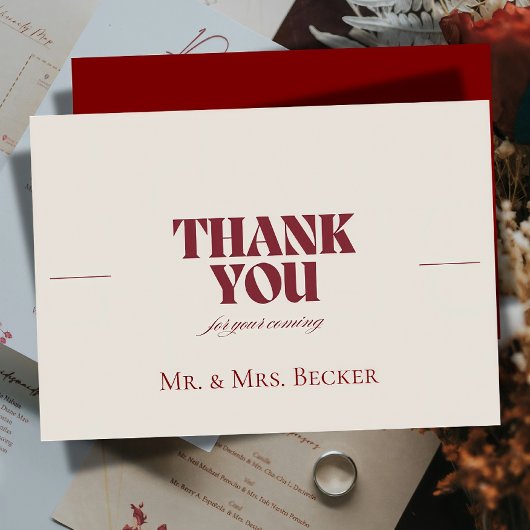 Simple classic Burgundy wedding thank you cards Dankeskarte