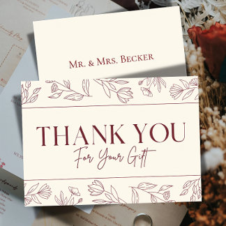 Simple classic Burgundy wedding thank you cards Dankeskarte