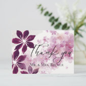 Simple classic floral burgundy wedding dankeskarte (Stehend Vorderseite)