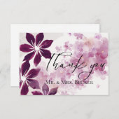 Simple classic floral burgundy wedding dankeskarte (Vorne/Hinten)