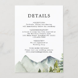 Simple Classic Forest Mountains Wedding Details Begleitkarte