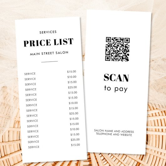 Simple Classic Hair Salon Photo Price List QR Code Werbekarte