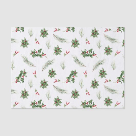 Simple Classic Holly Berry Watercolor Weihnachten Seidenpapier (Vorderseite)