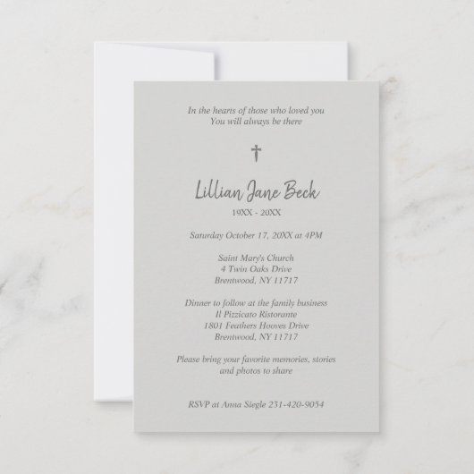 Simple Classic Lace Photo Funeral Service Mitteilungskarte (Rückseite)