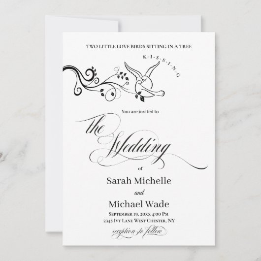 Simple Classic love birds Wedding Invitation Einladung (Vorderseite)