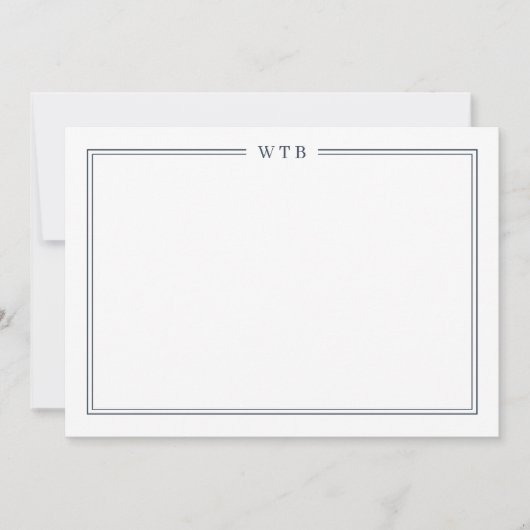 Simple Classic Navy Blue 3-Initial Monogram Mitteilungskarte (Vorderseite)