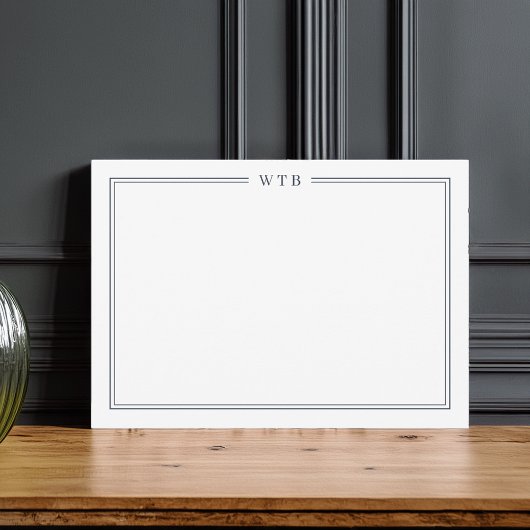 Simple Classic Navy Blue 3-Initial Monogram Mitteilungskarte