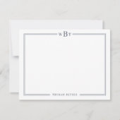 Simple Classic Navy Blue 3-Initial Monogram & Name Mitteilungskarte (Vorderseite)