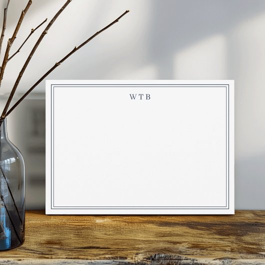 Simple Classic Navy Blue Monogram Mitteilungskarte