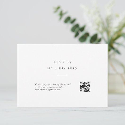 Simple Classic QR Code Wedding RSVP Card (Stehend Vorderseite)