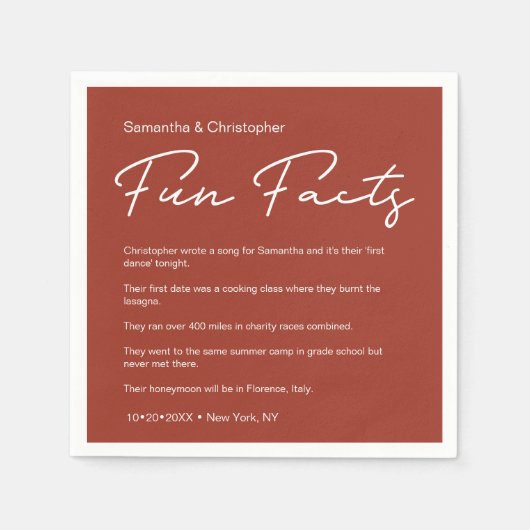 SImple Classic Terra Cotta Wedding Fun Fakten Serviette (Vorderseite)