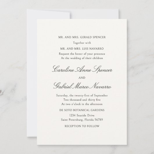 Simple Classic Traditional Wedding Invitation Einladung (Vorderseite)