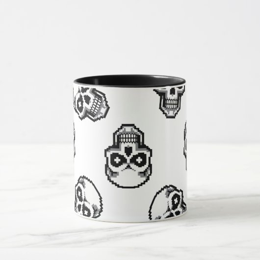 Simple Classic White Pixelated Skull Pattern Tasse (Zentrum)