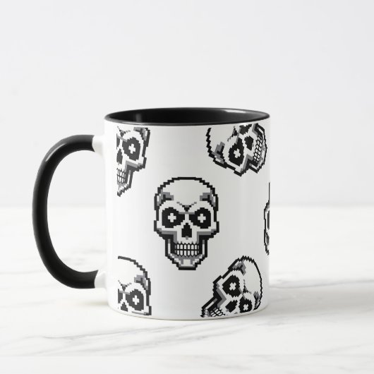 Simple Classic White Pixelated Skull Pattern Tasse (Links)