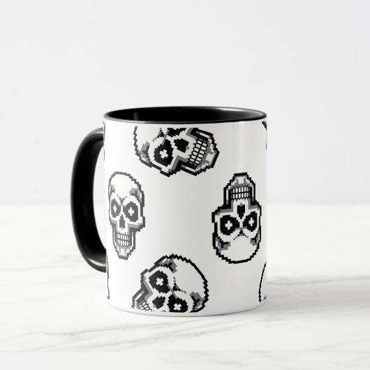 Simple Classic White Pixelated Skull Pattern Tasse (Vorderseite Links)