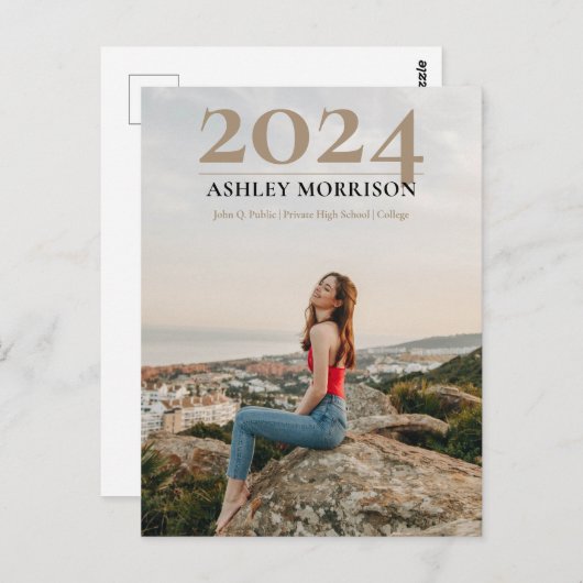 Simple Classy 2024 Foto Tan Abschluss Postkarte (Vorne/Hinten)