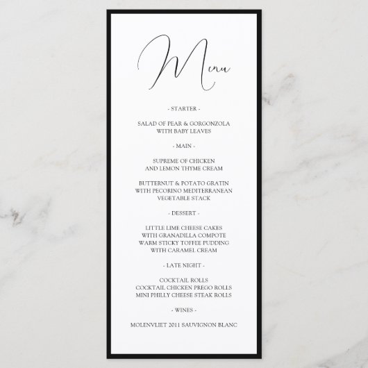 Simple Classy Black & White Border Script Wedding Menükarte (Vorderseite)
