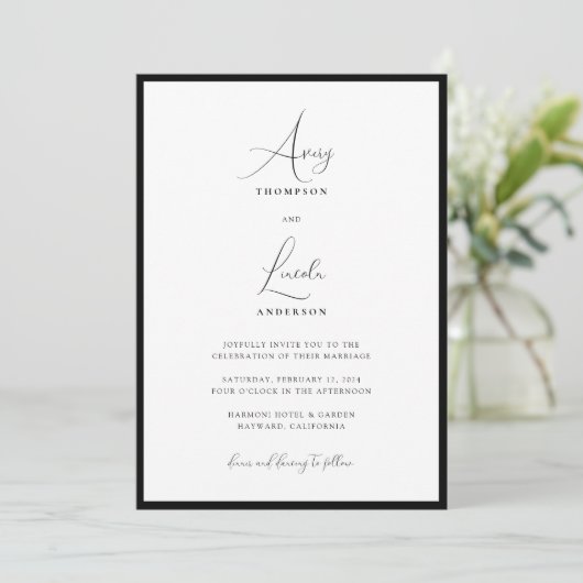 Simple Classy Black & White Border Wedding QR Code Einladung (Stehend Vorderseite)