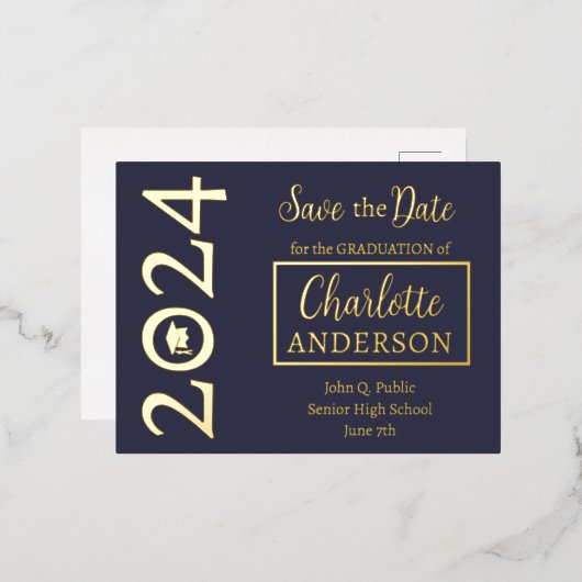 Simple Classy Blue 2024 Abschluss Ankündigung (Vorderseite/Rückseite)